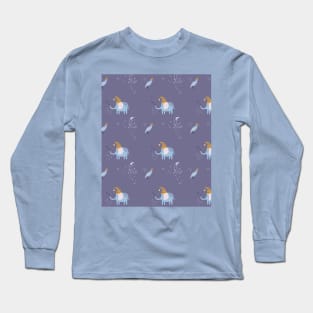 Pattern with cute sleeping elephant, bird and moon Long Sleeve T-Shirt